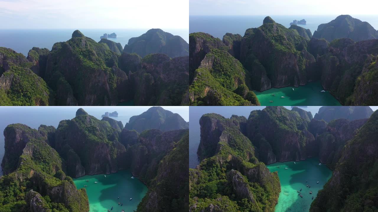 泰国披披岛鸟瞰图。4K