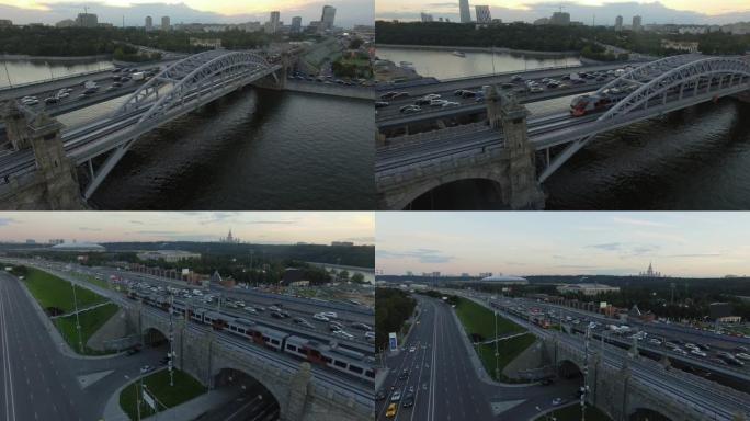 交通繁忙的公路桥和长高速公路的鸟瞰图