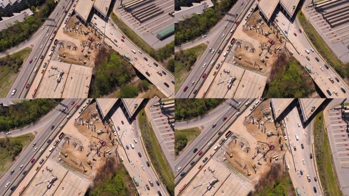 亚特兰大空中v281鸟眼视图低空飞过高速公路桥梁坍塌