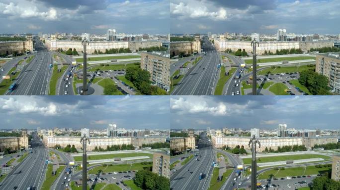 俄罗斯莫斯科-2019年7月22日: 莫斯科加加林广场上尤里·加加林纪念碑的鸟瞰图
