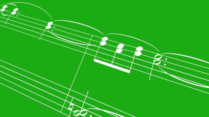 流动纸上抽象音乐关键音符的绿屏背景