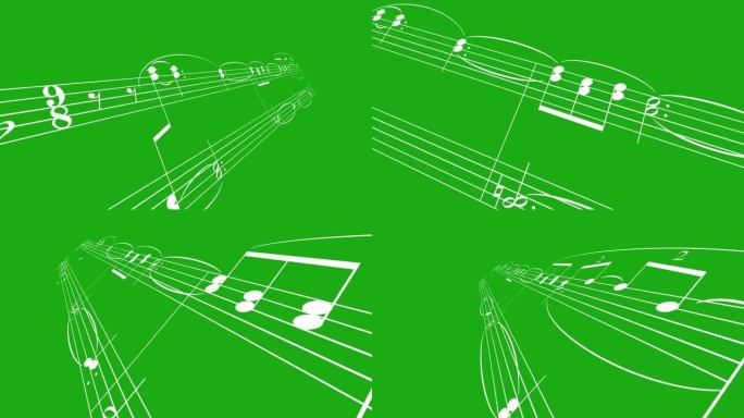 流动纸上抽象音乐关键音符的绿屏背景