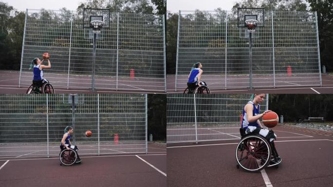 坐在轮椅上打篮球的年轻女子-残疾人运动和娱乐