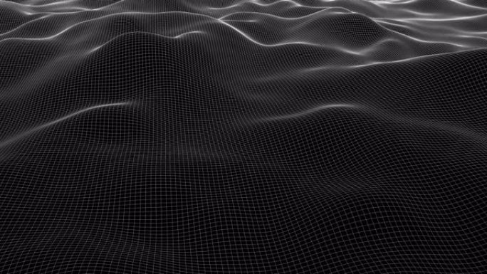 计算机产生了线框波。发光精细网格的3D渲染。未来主义背景