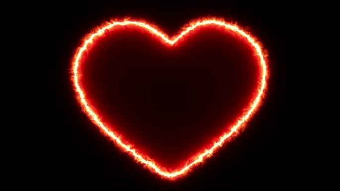燃烧的红色心形。红色线条爱心通道三维动画