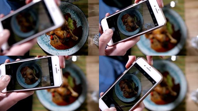 特写手机拍摄餐厅菜肴
