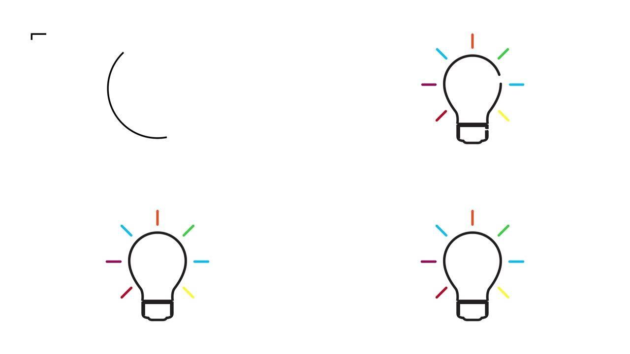 白色背景上的现代灯泡线图标动画