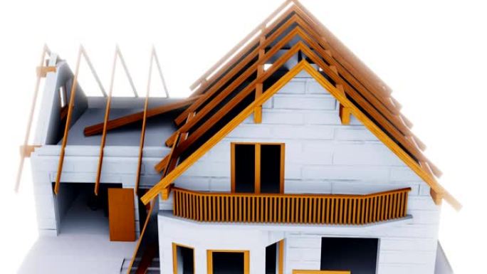 3D房屋建造是未完成的屋顶