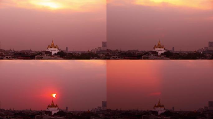 泰国曼谷的日夜黄金山 (Wat saket) 地标