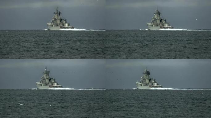 俄罗斯海上战舰海上风景游轮出海