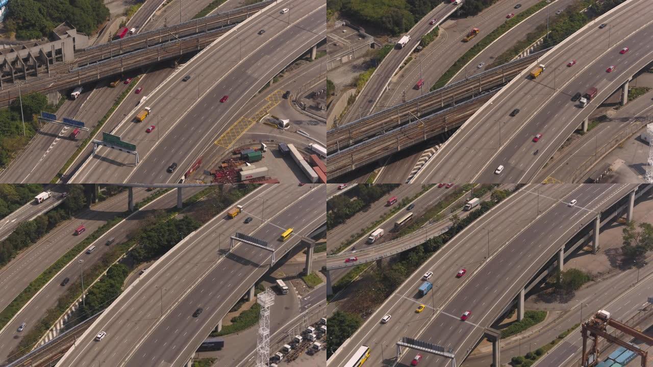 香港航空v201船厂高速公路交通特写鸟眼视图