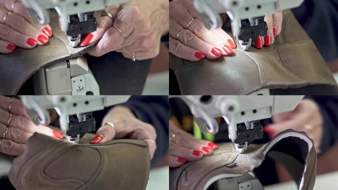 缝制皮鞋裁缝升格制鞋工艺视频素材