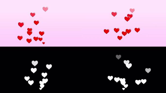 粉色漂浮的2D心形。情人节节日动画