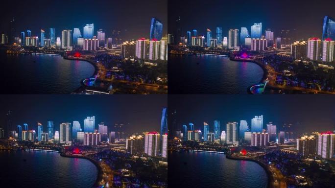 夜光著名青岛市著名海湾空中延时全景4k中国