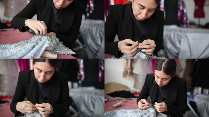 女人用手缝制