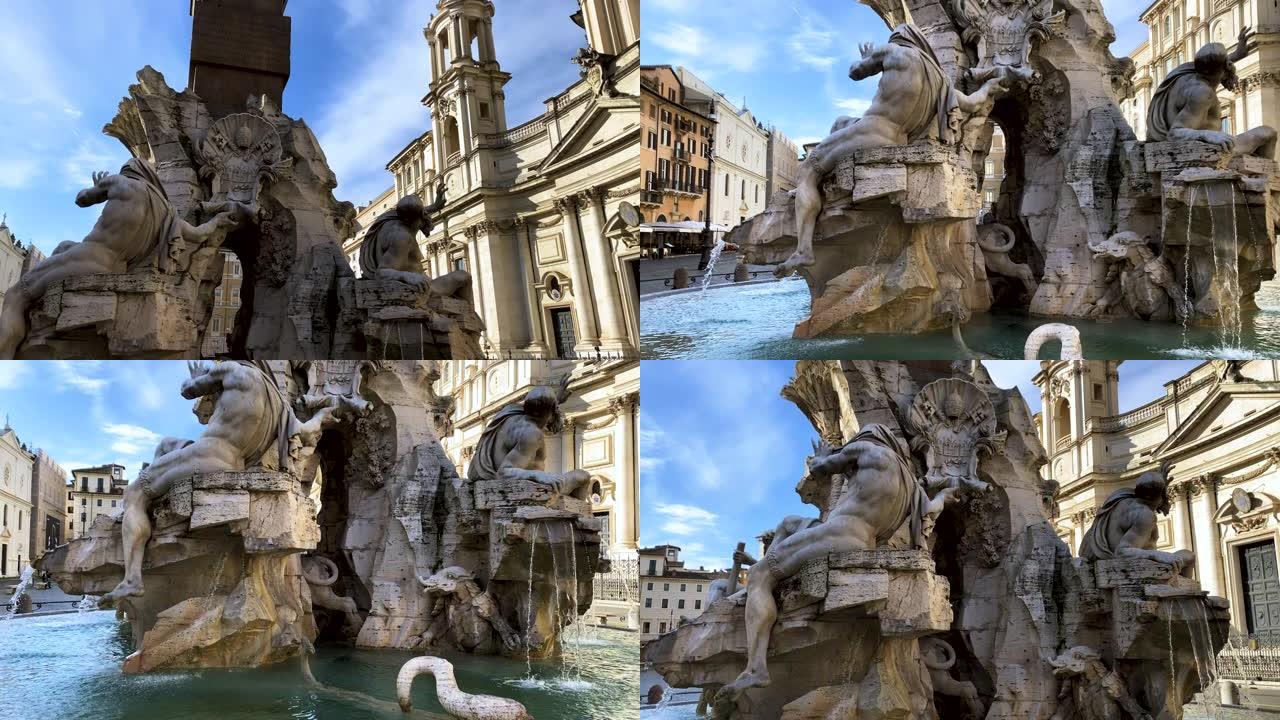 阿戈内的圣阿格涅塞巴洛克式教堂的立面和罗马纳沃纳广场的四河喷泉。