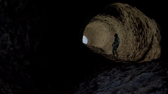 爬行动物类人动物探索洞穴的3d动画
