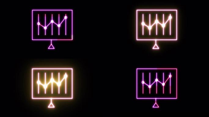 霓虹灯图标动画。4K UHD黑色背景。