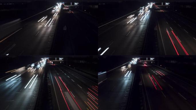 夜间德国A3高速公路交通密集的时间流逝