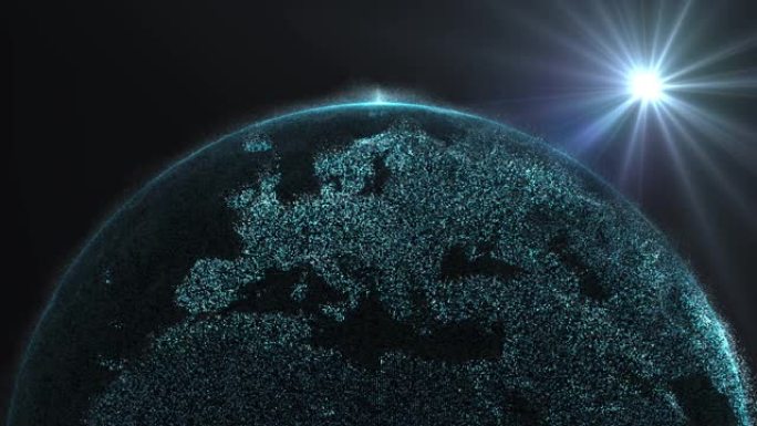数字数据地球3d动画-欧洲，欧盟与太阳