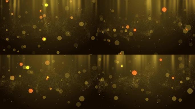 金色抽象粒子流奖颁奖典礼，在黑暗简单优雅的流体背景上具有闪光效果