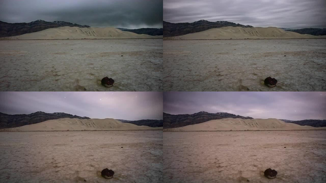 尤里卡沙丘在夜间-死亡谷国家公园-时间流逝