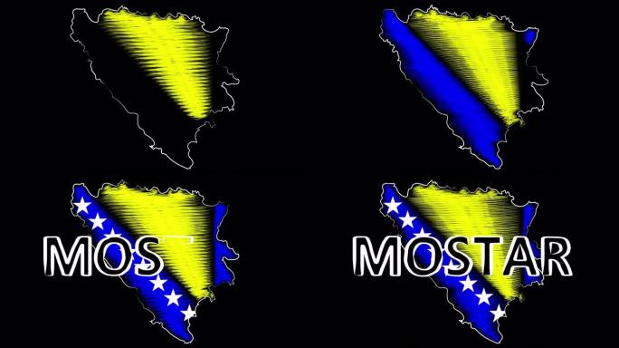 莫斯塔尔波斯尼亚和黑塞哥维那为地图和旗帜着色。运动设计。
