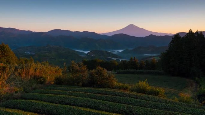 日本静冈富士山带茶台的4k时间流逝