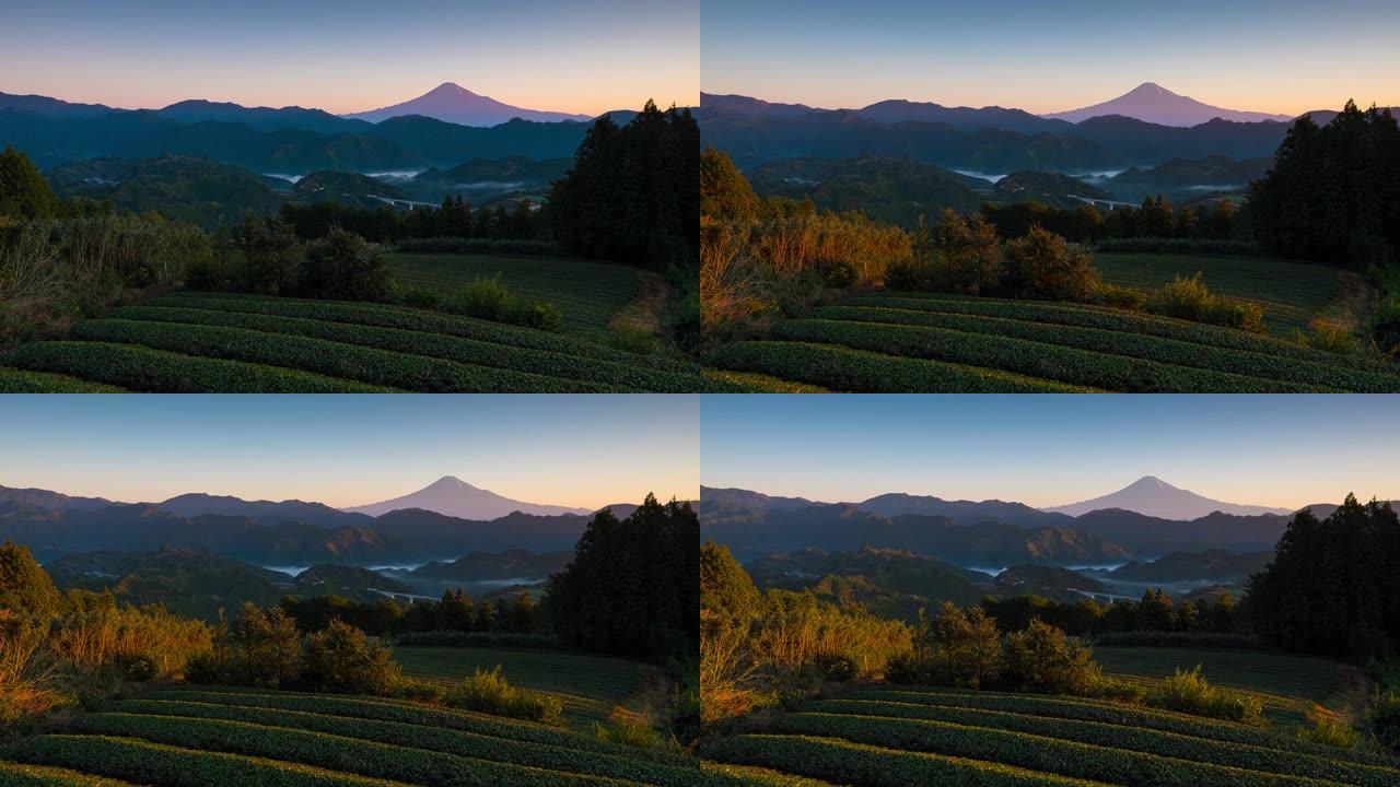 日本静冈富士山带茶台的4k时间流逝