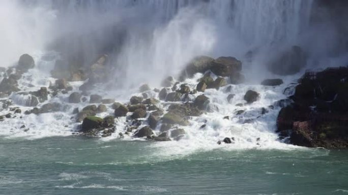 加拿大安大略省尼亚加拉瀑布的美国瀑布触礁 (特写/锁定)