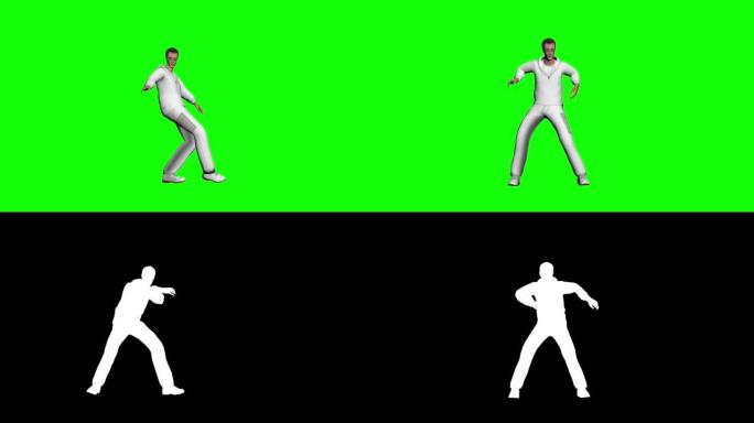一个休闲的人跳舞和娱乐的长镜头。在绿色屏幕背景上拍摄。股票视频色键，跳舞，三维，人