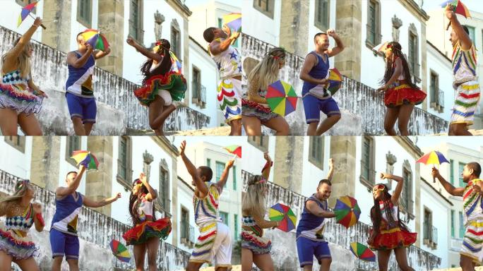 巴西狂欢节外国人手舞足蹈玩耍