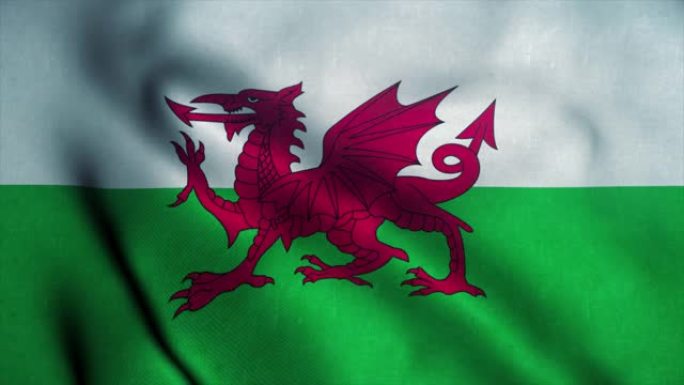 迎风飘扬的威尔士旗。威尔士标志无缝循环动画。4 k
