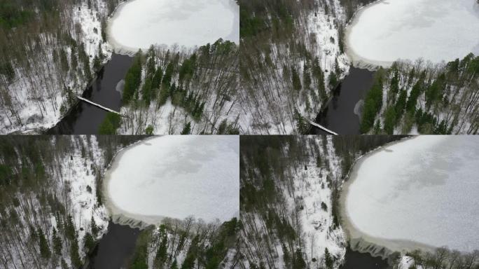 冰冻湖表面的鸟瞰图
