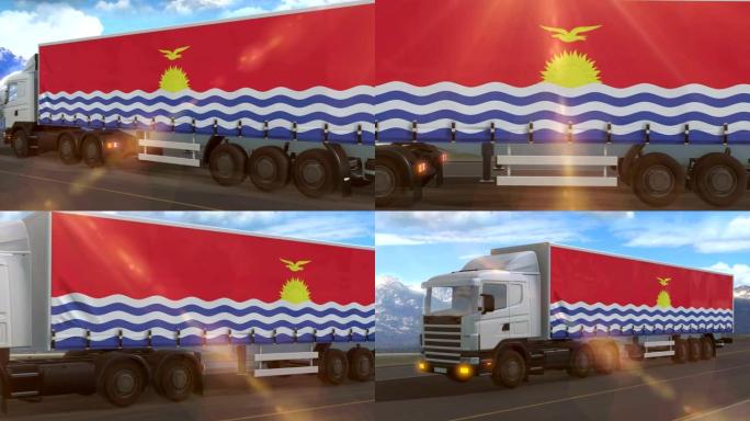 一辆大卡车侧面显示的基里巴斯国旗