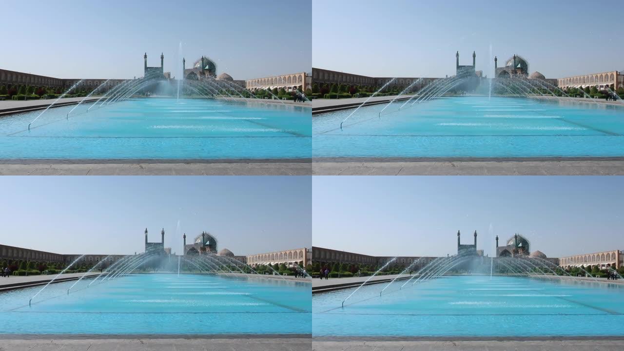 伊斯法罕游泳池和城市广场上的喷泉