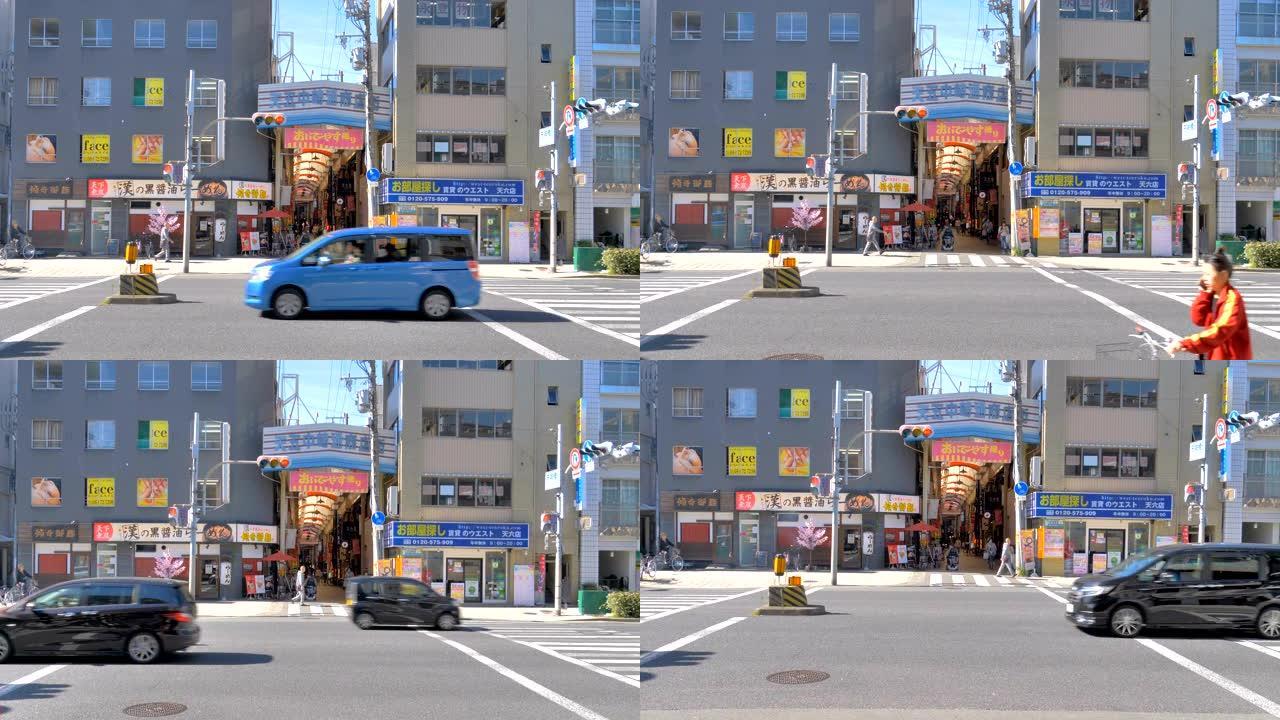 日本大阪道路上的行人专用道视图