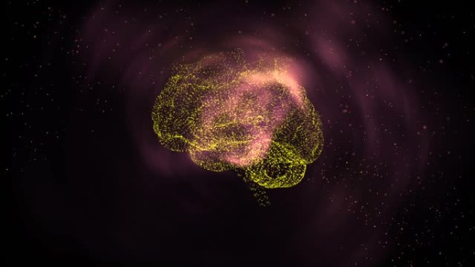 大脑湍流概念。视频显示大脑积极寻找答案，改变思想，漂浮在太空中。