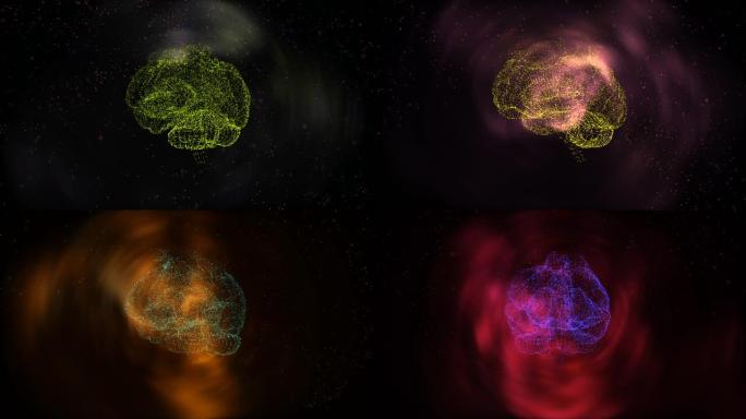 大脑湍流概念。视频显示大脑积极寻找答案，改变思想，漂浮在太空中。