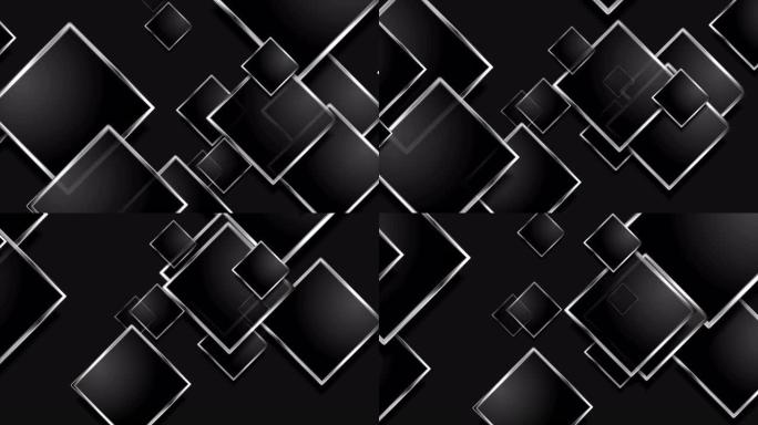 高科技深色几何运动背景与银色正方形