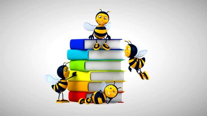 书旁边的有趣蜜蜂