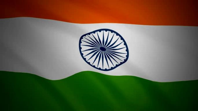 挥舞印度国旗的动画。逼真的飘逸织物质感