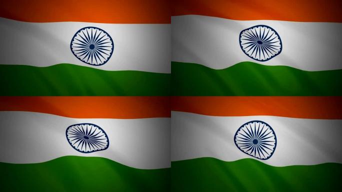 挥舞印度国旗的动画。逼真的飘逸织物质感