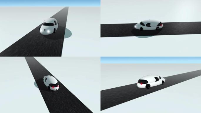 3D动画未来汽车在公路循环-旋转