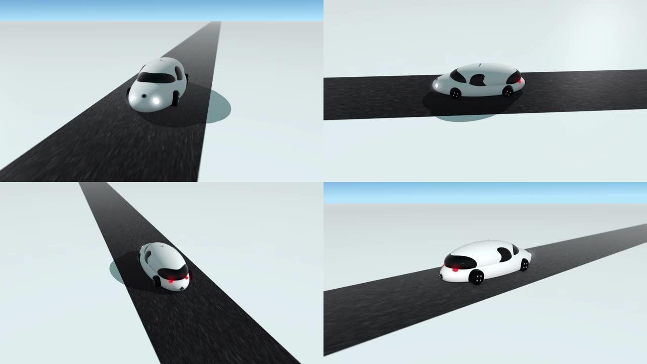 3D动画未来汽车在公路循环-旋转