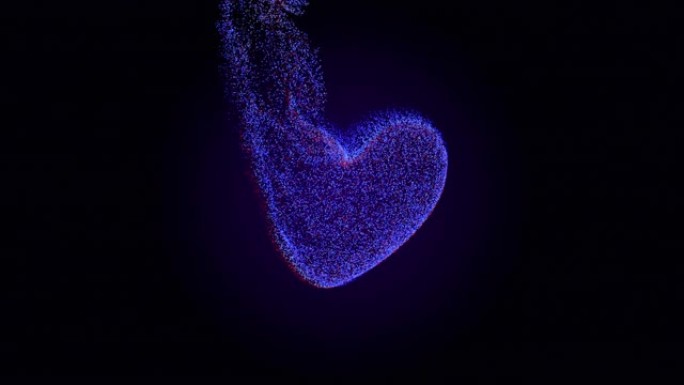 3D渲染带有漂浮在黑暗背景上的流体的心脏粒子