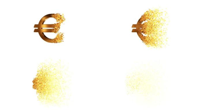 破碎的欧元价值3d模型，消失的效果。金融危机的概念。