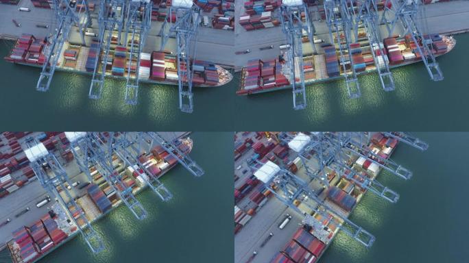 国际货运港港口集装箱船的鸟瞰图