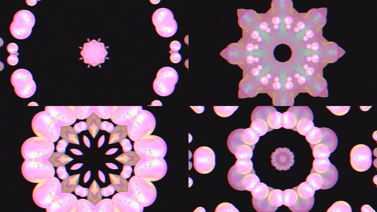 抽象3d几何艺术与花万花筒效果。粉色背景。