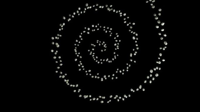 螺旋形白色蘑菇飞行，上部视图，无缝循环，亮度哑光